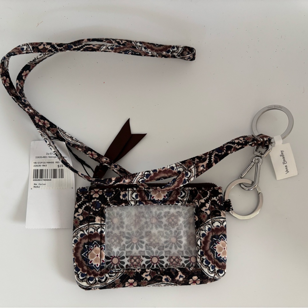 Vera Bradley Mahogany Medallion Zip ID Case Small Wallet  with lanyard